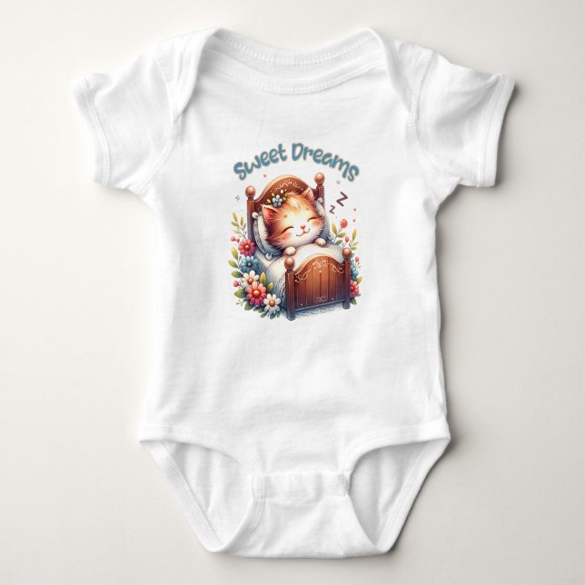 Cute sleeping Kitten Sweet dreams Nursery art Baby Bodysuit (Front)