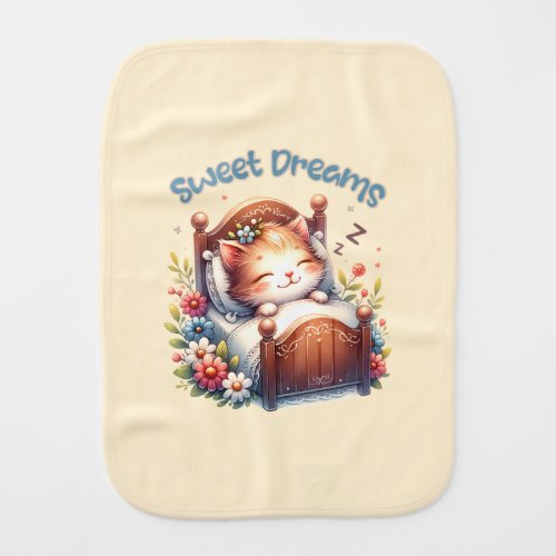 Cute sleeping Kitten Sweet dreams Nursery art Baby Burp Cloth