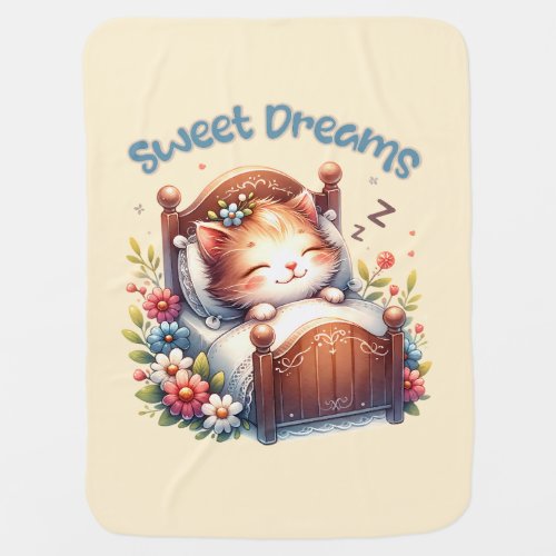 Cute sleeping Kitten Sweet dreams Nursery decor Baby Blanket