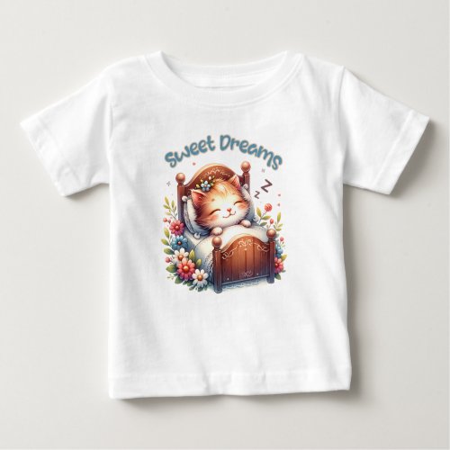 Cute sleeping Kitten Sweet dreams Nursery decor Baby T_Shirt