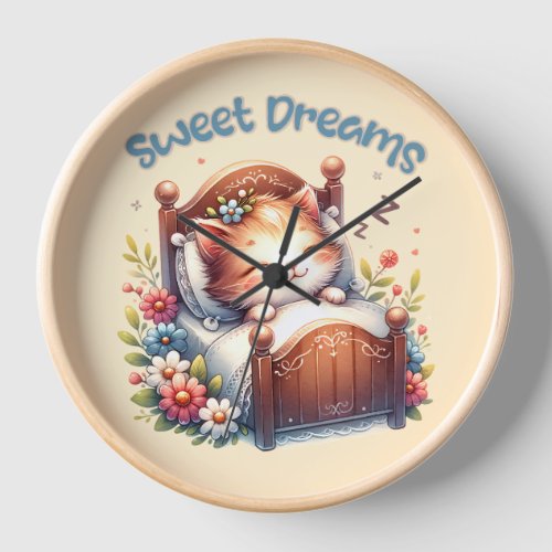 Cute sleeping Kitten Sweet dreams Nursery decor Clock