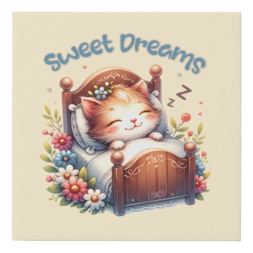 Cute sleeping Kitten Sweet dreams Nursery decor Faux Canvas Print