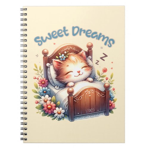 Cute sleeping Kitten Sweet dreams Nursery decor Notebook