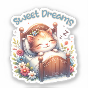 Cute sleeping Kitten Sweet dreams Nursery decor Sticker