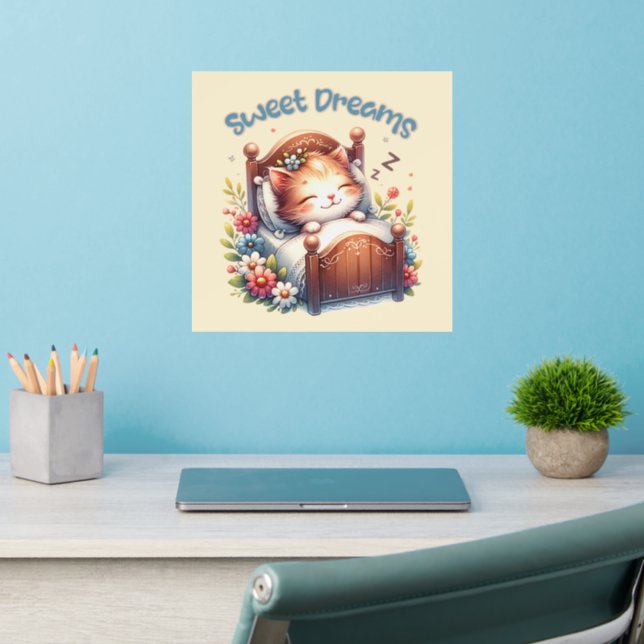 Cute sleeping Kitten Sweet dreams Nursery decor Wall Decal (Home Office 2)