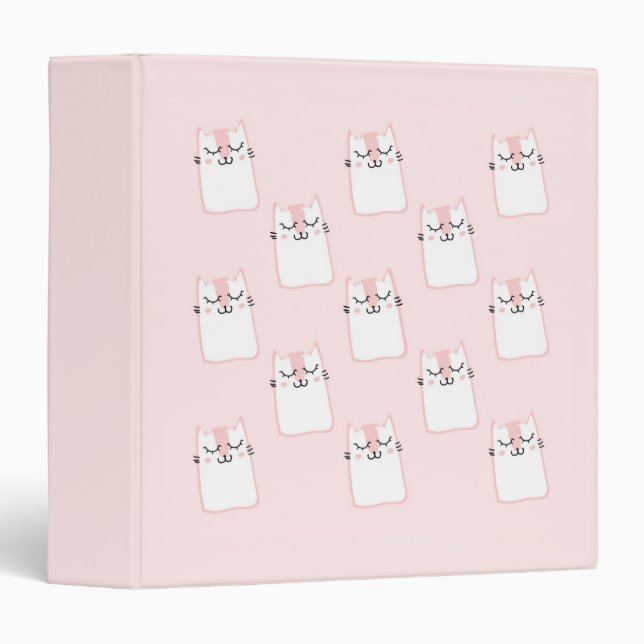 Cute Sleeping Kitty Cat Pattern 3 Ring Binder (Front/Spine)