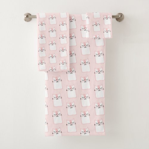 Cute Sleeping Kitty Cat Pattern Bath Towel Set