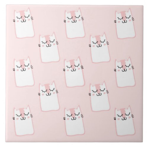 Cute Sleeping Kitty Cat Pattern Ceramic Tile