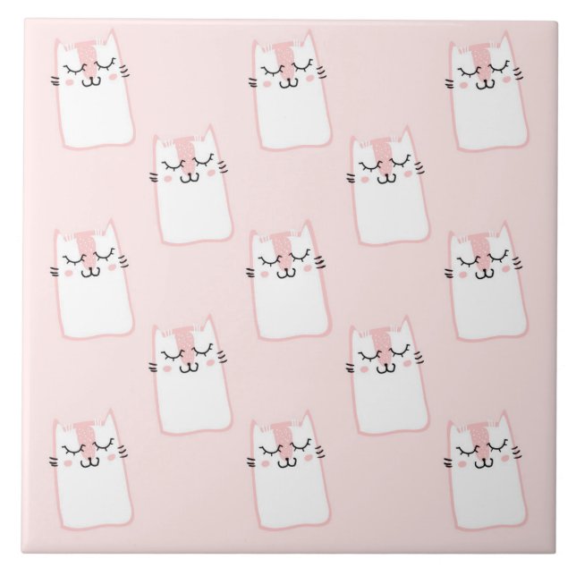 Cute Sleeping Kitty Cat Pattern Ceramic Tile (Front)