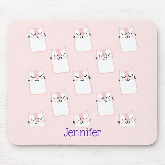 Cute Sleeping Kitty Cat Pattern Mouse Pad (Front)