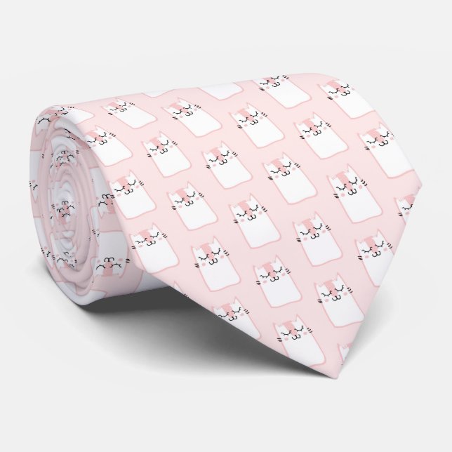 Cute Sleeping Kitty Cat Pattern Neck Tie (Rolled)