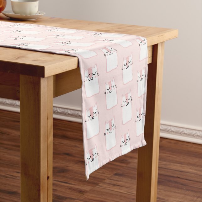 Cute Sleeping Kitty Cat Pattern Short Table Runner (In Situ)