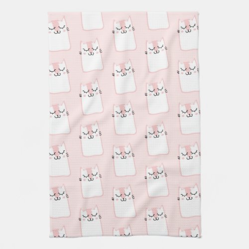 Cute Sleeping Kitty Cat Pattern Towel