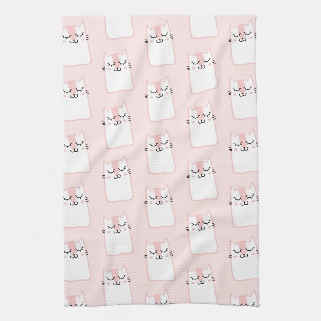Cute Sleeping Kitty Cat Pattern Towel (Vertical)