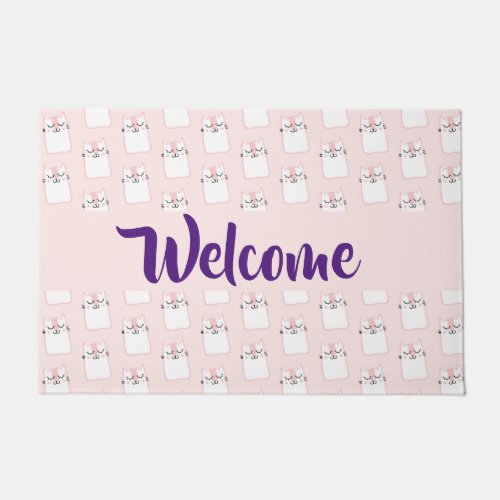 Cute Sleeping Kitty Cat Pattern Welcome Doormat