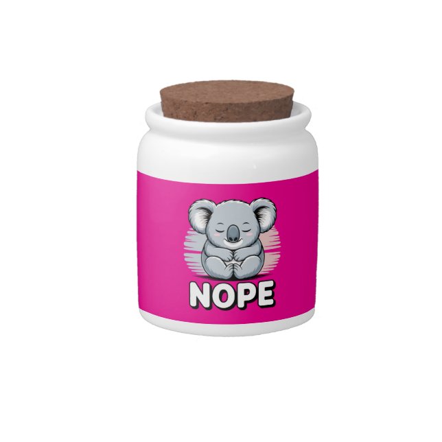 Cute Sleeping Koala “Nope” Funny Cartoon Candy Jar (Front)