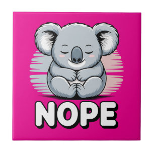 Cute Sleeping Koala “Nope” Funny Cartoon Ceramic Tile