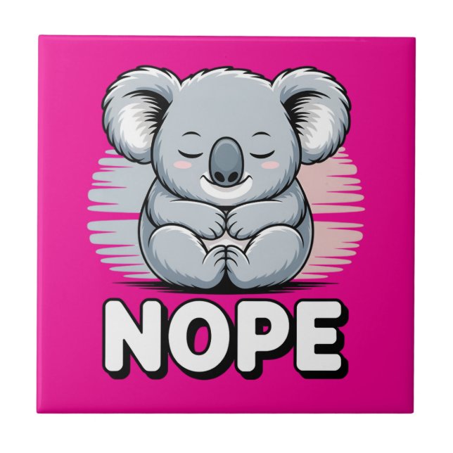 Cute Sleeping Koala “Nope” Funny Cartoon Ceramic Tile (Front)