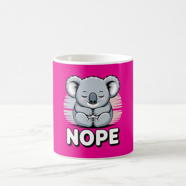 Cute Sleeping Koala “Nope” Funny Cartoon Coffee Mug (Center)