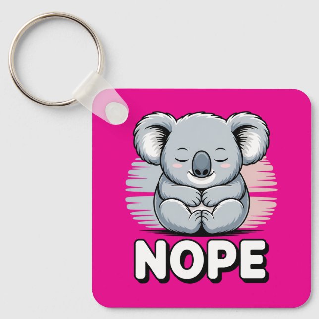 Cute Sleeping Koala “Nope” Funny Cartoon Keychain (Front)