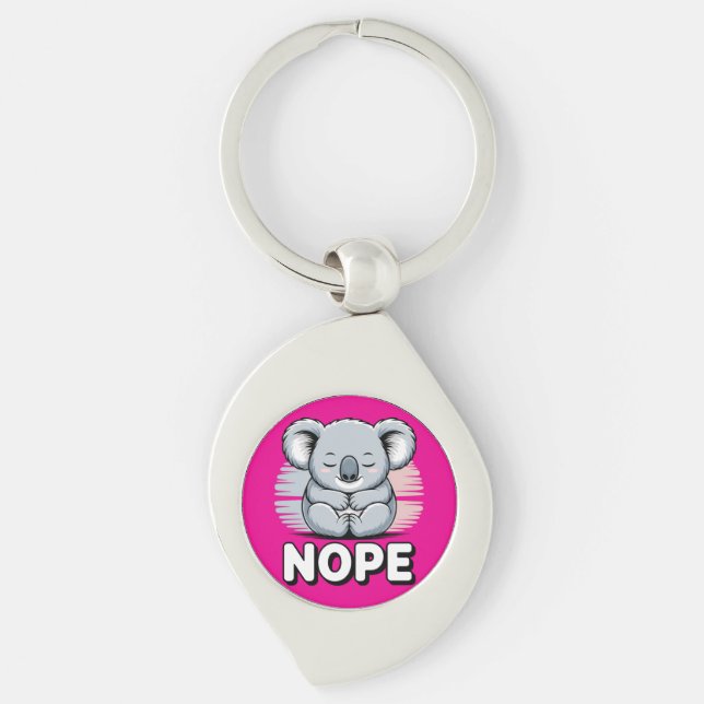 Cute Sleeping Koala “Nope” Funny Cartoon Keychain (Front)
