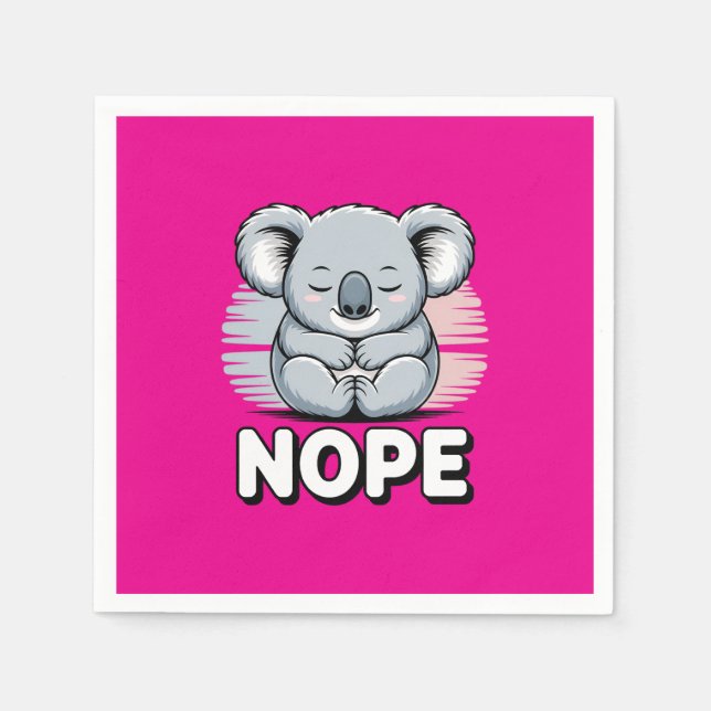 Cute Sleeping Koala “Nope” Funny Cartoon Napkins (Front)