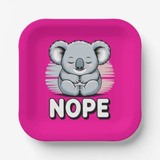 Cute Sleeping Koala “Nope” Funny Cartoon Paper Plates
