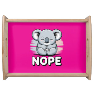 Cute Sleeping Koala “Nope” Funny Cartoon Serving Tray