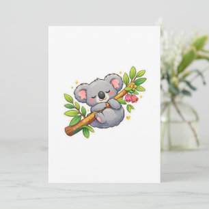 Cute Sleeping Koala on Eucalyptus Branch Kawaii  Invitation
