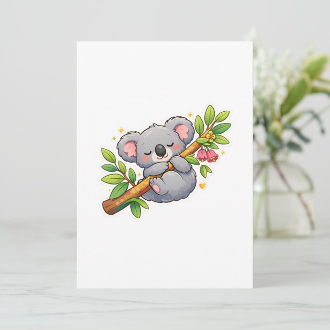 Cute Sleeping Koala on Eucalyptus Branch Kawaii  Invitation (Standing Front)