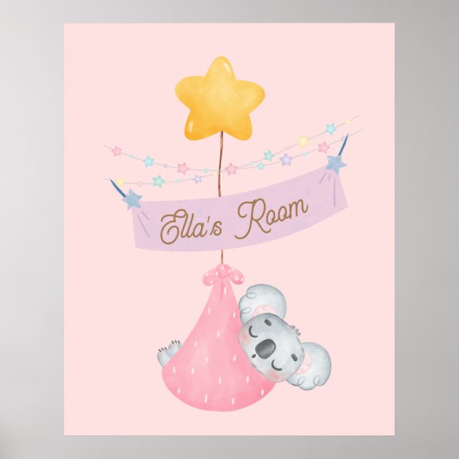 Cute sleeping koala personalized wall art (Front)