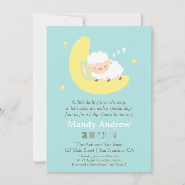 Cute Sleeping Lamb Baby Shower Party Invitations (Front)