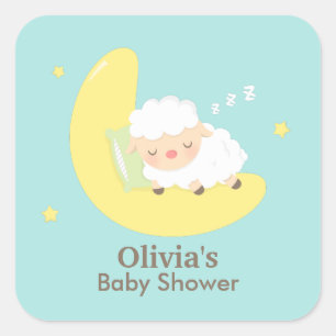 Cute Sleeping Lamb Baby Shower Party Labels
