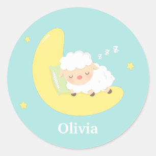 Cute Sleeping Little Lamb on the Moon Classic Round Sticker