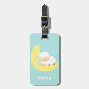 Cute Sleeping Little Lamb on the Moon Luggage Tag