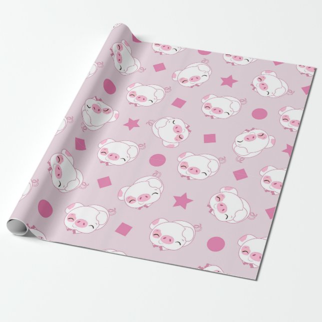 Cute Sleeping Little Piggy Wrapping Paper (Unrolled)