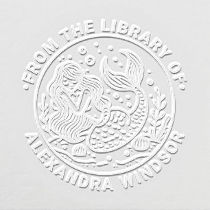 Cute Sleeping Mermaid Library Book Name Embosser