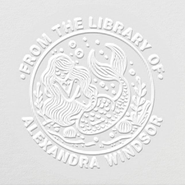 Cute Sleeping Mermaid Library Book Name Embosser (Design)