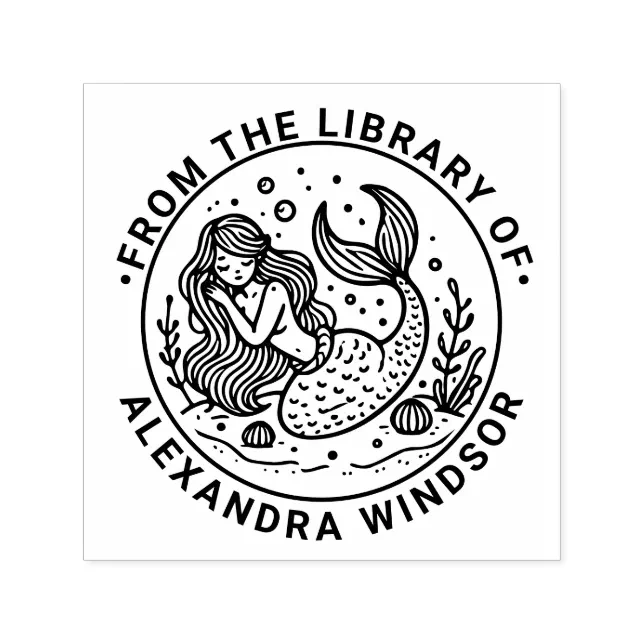Mermaid Lib Cute Sleeping Mermaid Library Book Name Self-inking Stamp | Zazzle