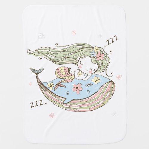 Cute Sleeping Mermaid Riding Whale Baby Blanket