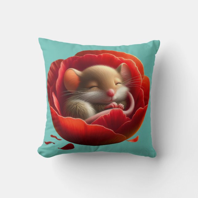 Cute Sleeping Mice Throw Pillow (Front)
