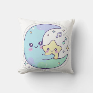 Cute Sleeping Moon and Star Kawaii Baby Nursery Pi Throw Pillow