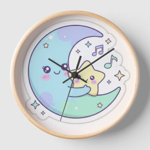 Cute Sleeping Moon and Star Nursery Wall Clock