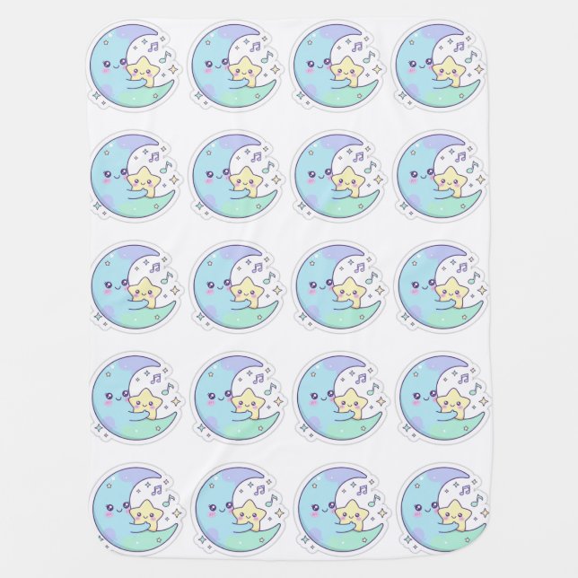 Cute Sleeping Moon and Star Pattern Baby Blanket (Front)