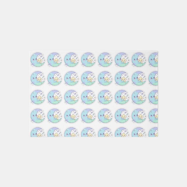 Cute Sleeping Moon and Star Pattern Nursery Area R Rug (Front)