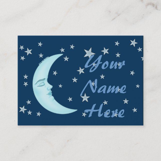 Cute Sleeping Moon Business Cards (Front)
