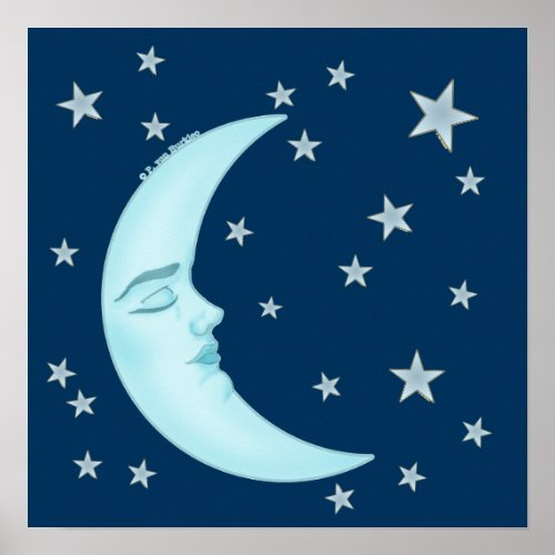 Cute Sleeping Moon Poster