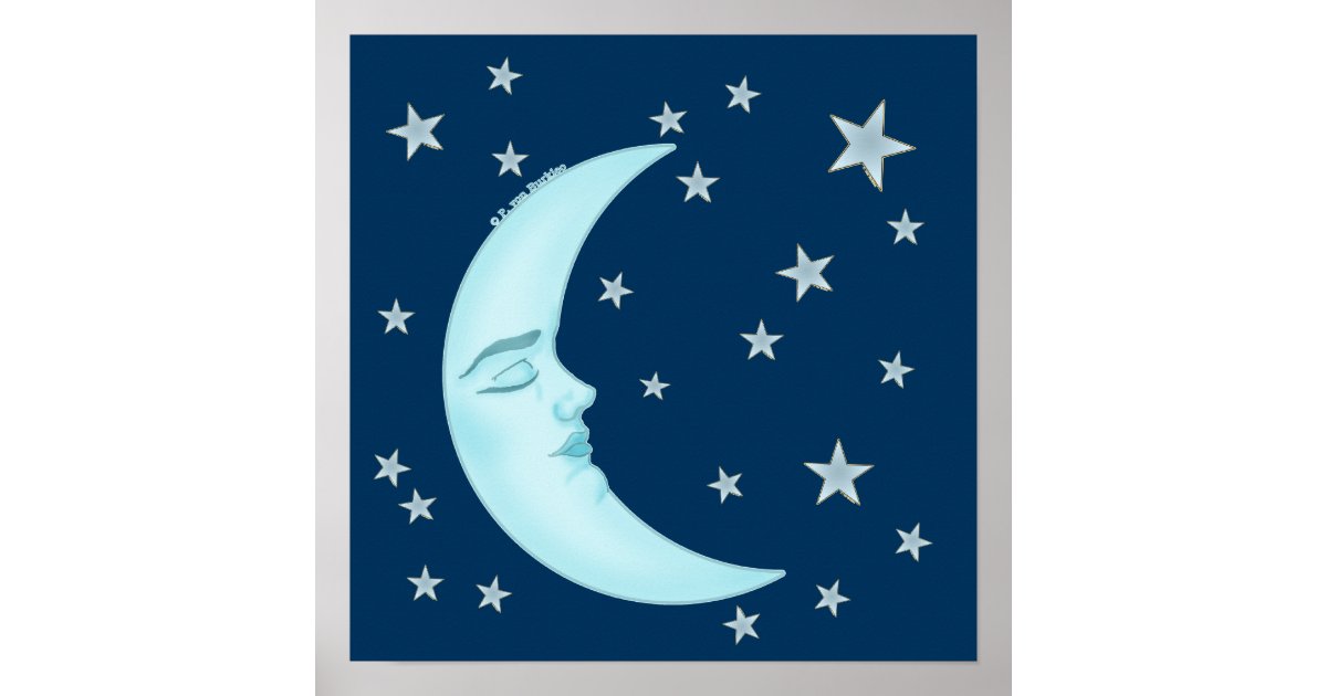 Cute Sleeping Moon Poster | Zazzle