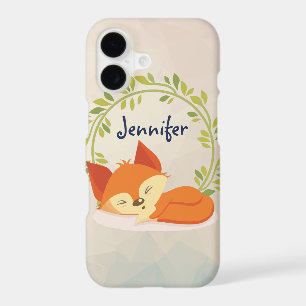 Cute Sleeping Orange Fox with Green Leaves Wreath iPhone 17 Case