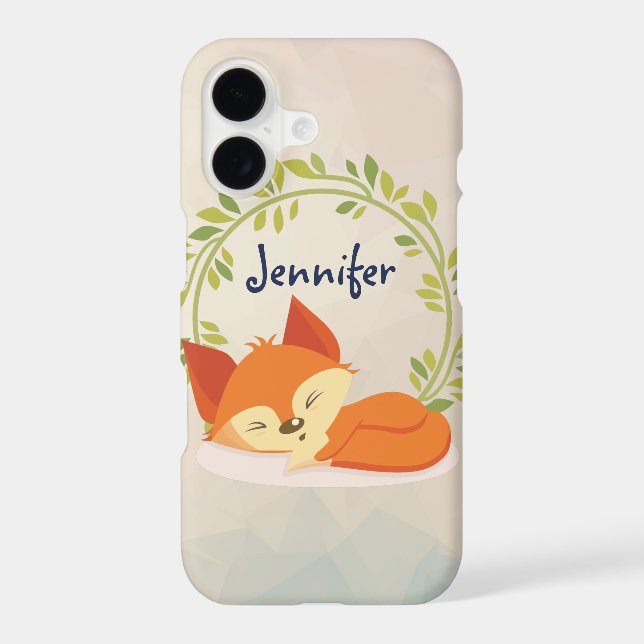 Cute Sleeping Orange Fox with Green Leaves Wreath Case-Mate iPhone Case (Back)